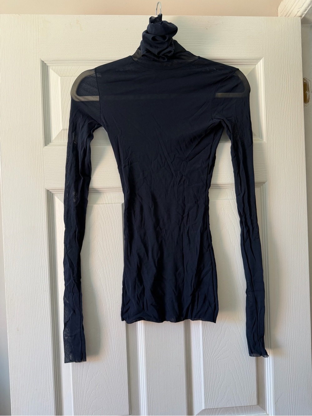 Navy Mesh Long-Sleeve Turtleneck Top